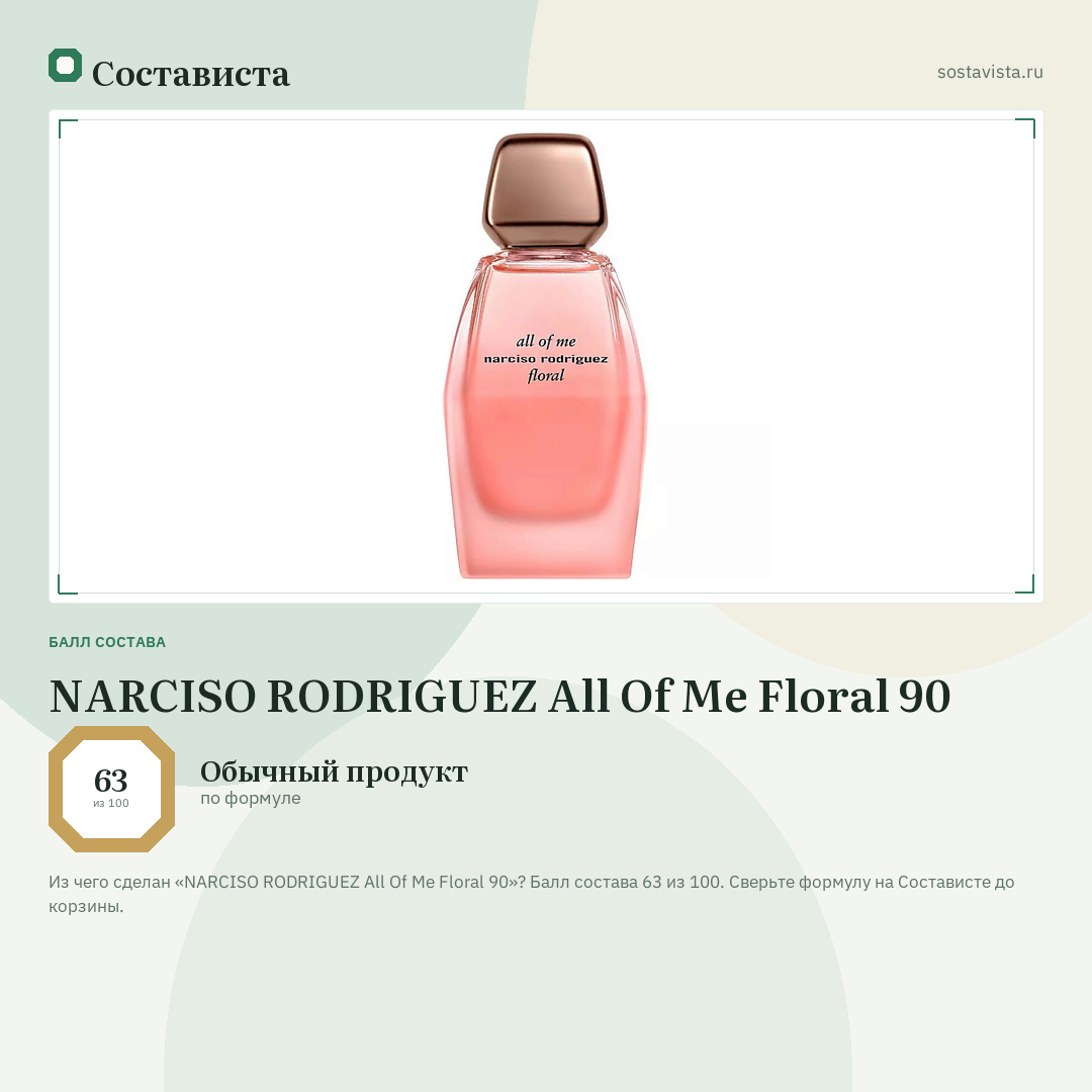 NARCISO RODRIGUEZ All Of Me Floral 90: балл состава 63 из 100 — Состависта