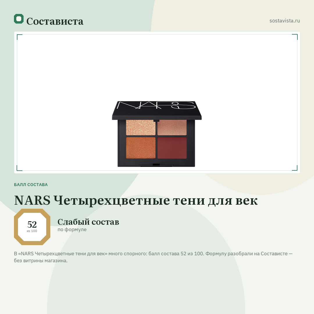 NARS Четырехцветные тени для век: балл состава 52 из 100 — Состависта