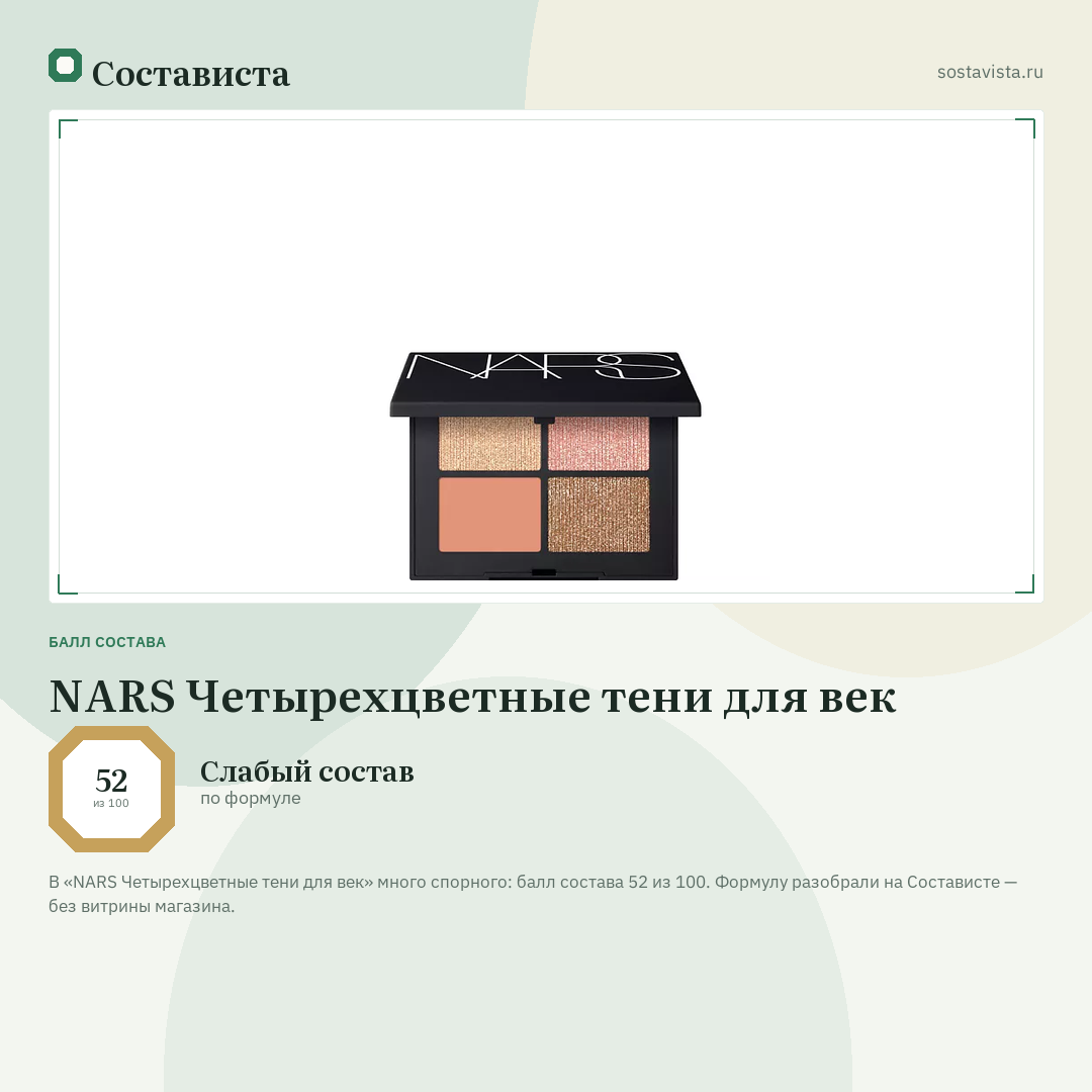 NARS Четырехцветные тени для век: балл состава 52 из 100 — Состависта