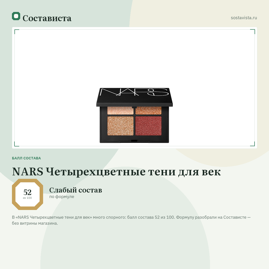 NARS Четырехцветные тени для век: балл состава 52 из 100 — Состависта