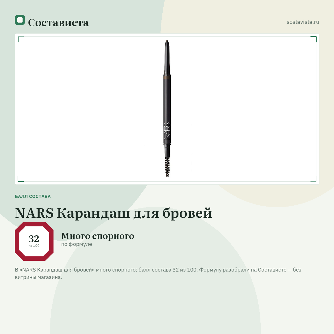 NARS Карандаш для бровей: балл состава 32 из 100 — Состависта