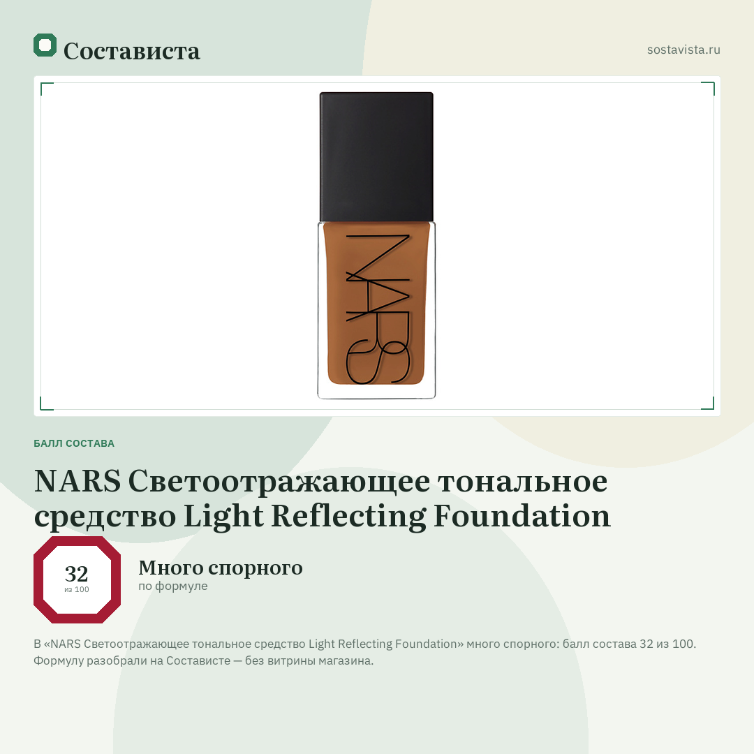 NARS Светоотражающее тональное средство Light Reflecting Foundation: балл состава 32 из 100 — Состависта