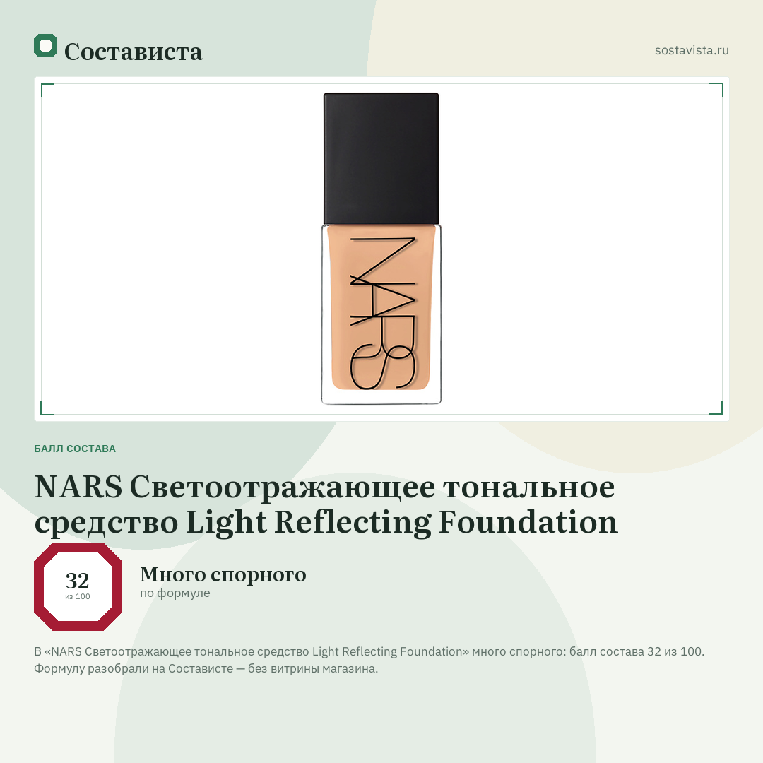 NARS Светоотражающее тональное средство Light Reflecting Foundation: балл состава 32 из 100 — Состависта