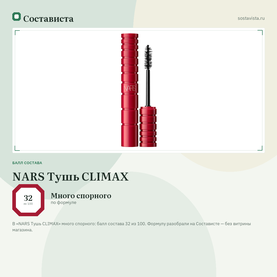 NARS Тушь CLIMAX: балл состава 32 из 100 — Состависта