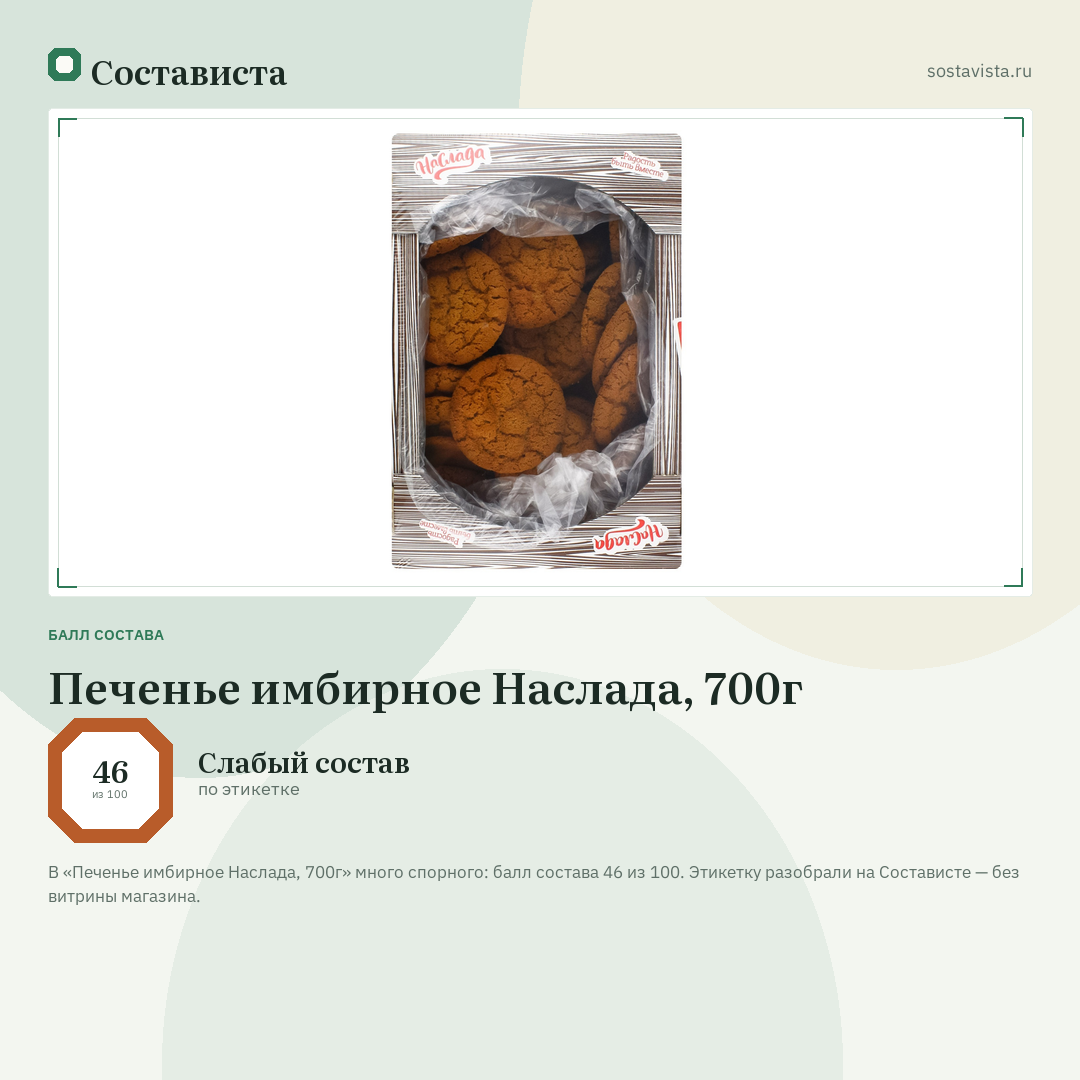 Печенье имбирное Наслада, 700г: балл состава 46 из 100 — Состависта