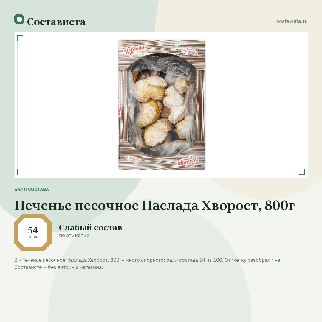 Печенье песочное Наслада Хворост, 800г: балл состава 54 из 100 — Состависта