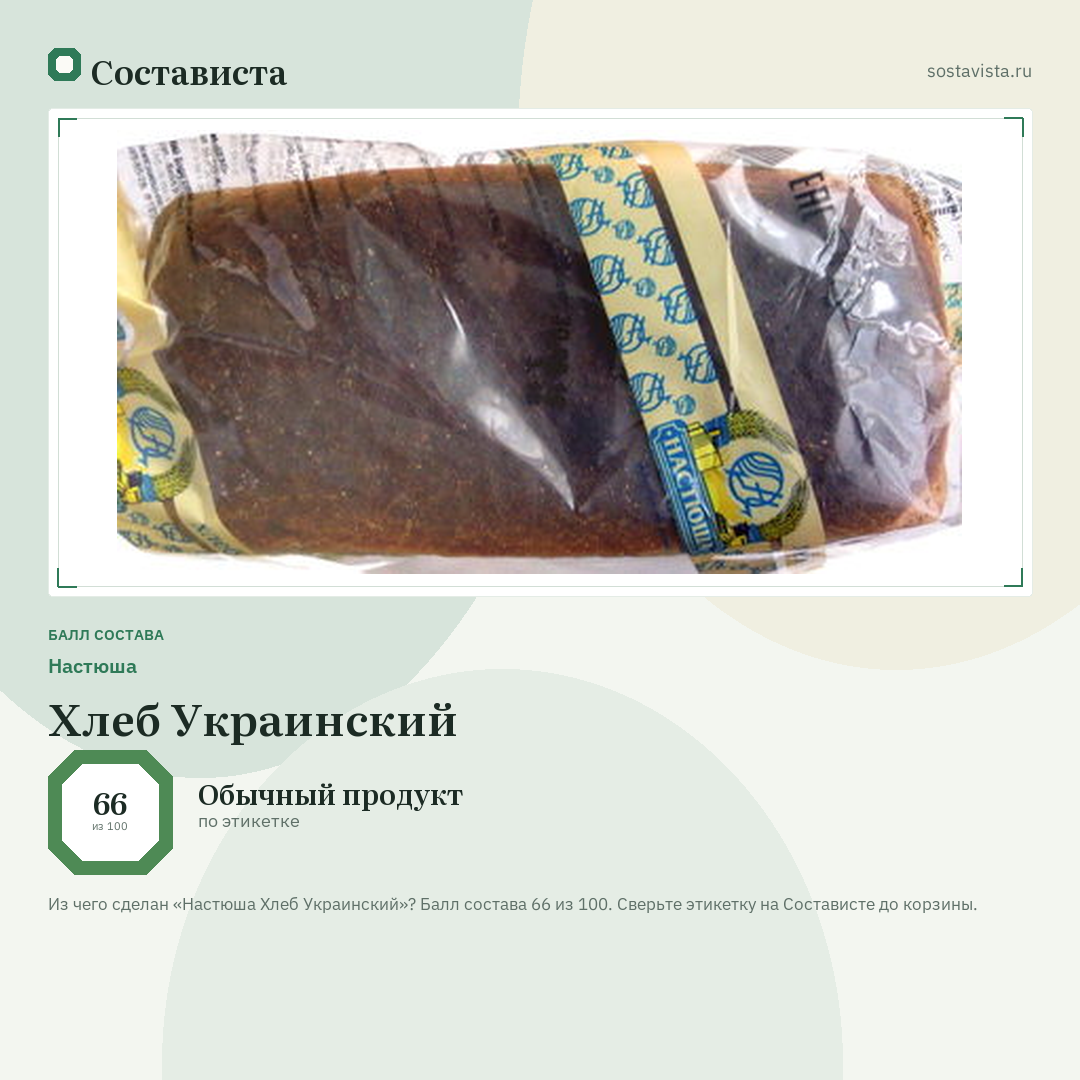Настюша Хлеб Украинский: балл состава 66 из 100 — Состависта