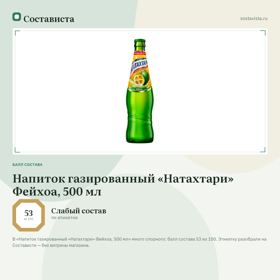 Напиток газированный «Натахтари» Фейхоа, 500 мл: балл состава 53 из 100 — Состависта