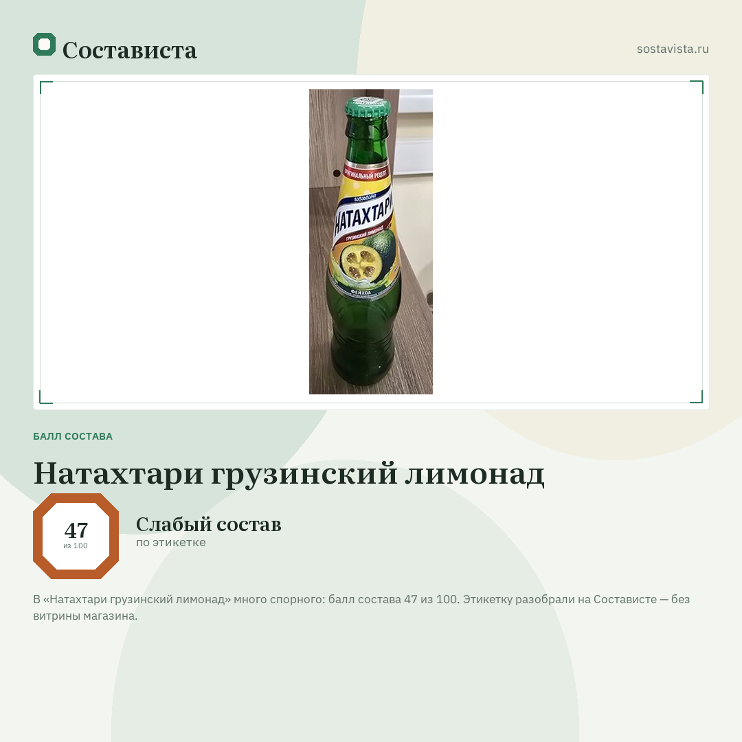 Натахтари грузинский лимонад: балл состава 47 из 100 — Состависта