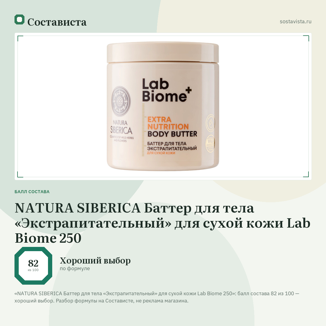 NATURA SIBERICA Баттер для тела «Экстрапитательный» для сухой кожи Lab Biome 250: балл состава 82 из 100 — Состависта