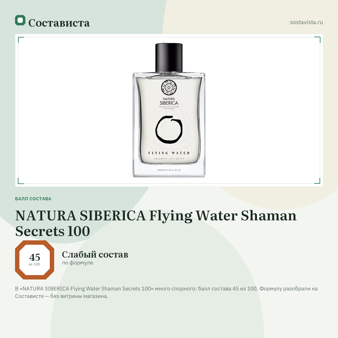 NATURA SIBERICA Flying Water Shaman Secrets 100: балл состава 45 из 100 — Состависта