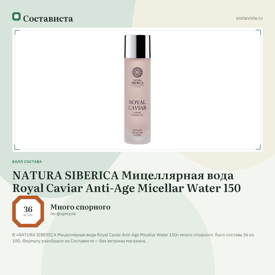 NATURA SIBERICA Мицеллярная вода Royal Caviar Anti-Age Micellar Water 150: балл состава 36 из 100 — Состависта