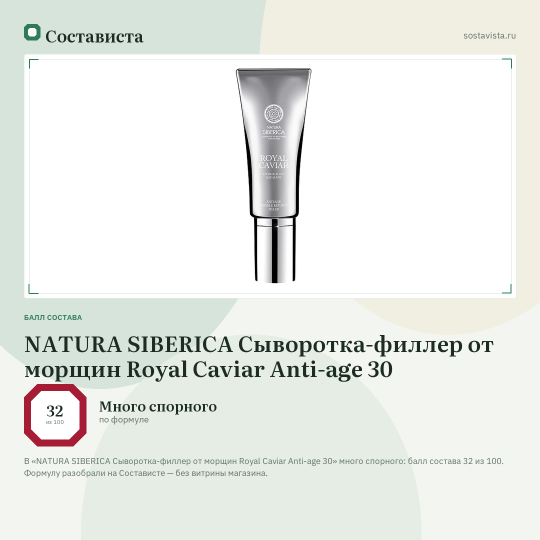 NATURA SIBERICA Сыворотка-филлер от морщин Royal Caviar Anti-age 30: балл состава 32 из 100 — Состависта