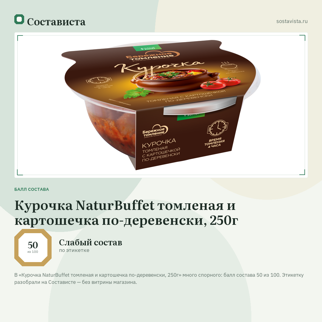 Курочка NaturBuffet томленая и картошечка по-деревенски, 250г: балл состава 50 из 100 — Состависта