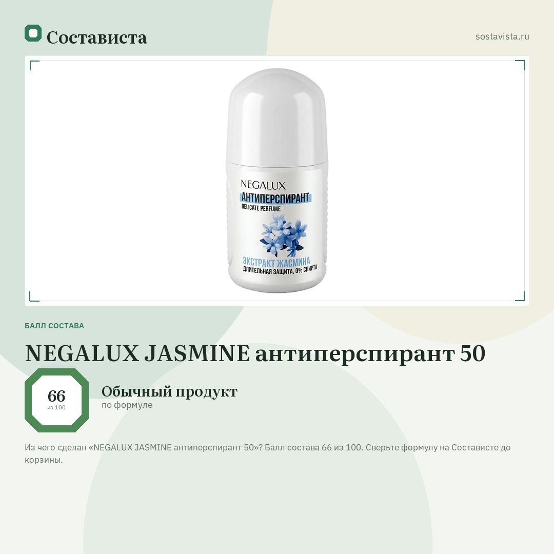 NEGALUX JASMINE антиперспирант 50: балл состава 66 из 100 — Состависта