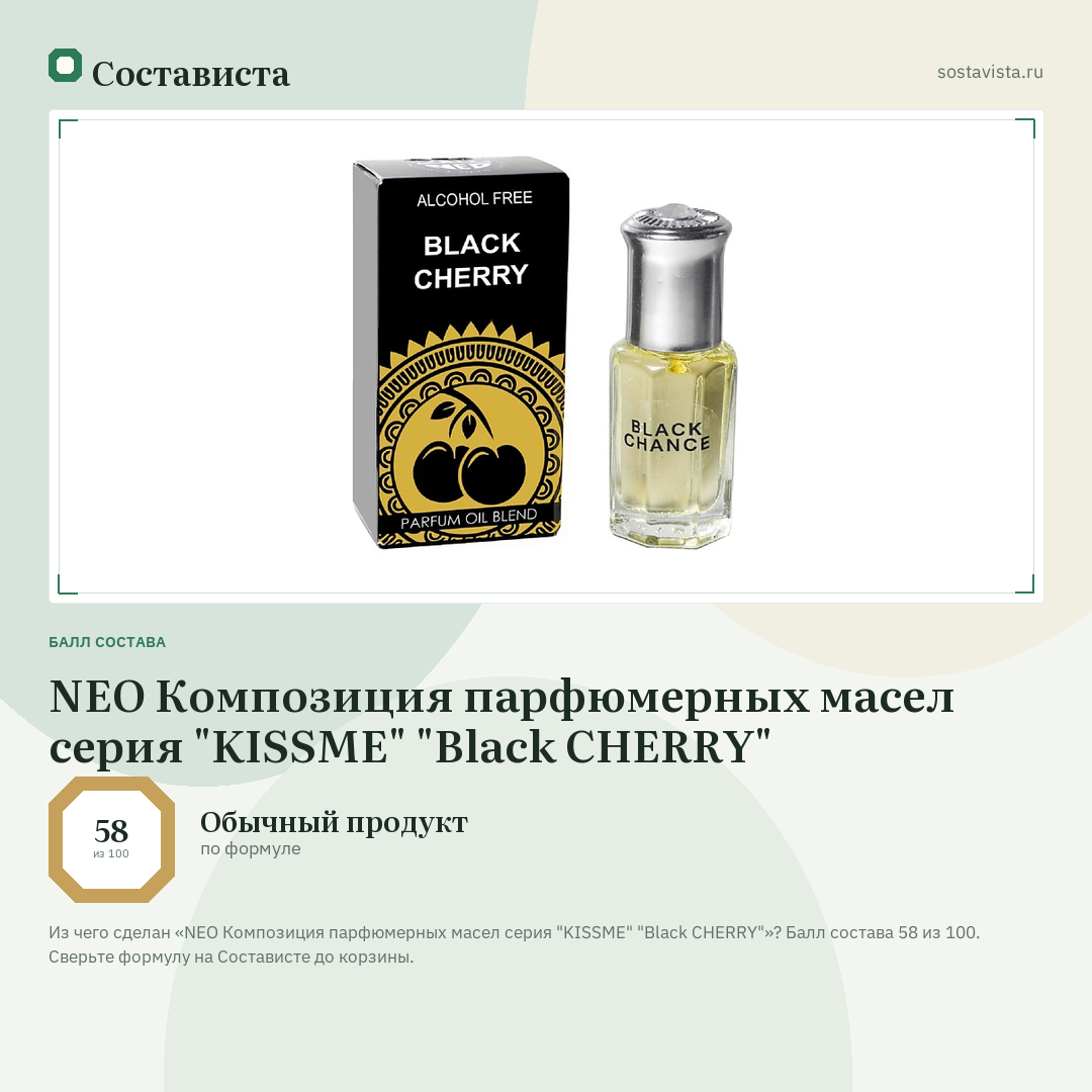 NEO Композиция парфюмерных маcел серия "KISSME" "Black CHERRY": балл состава 58 из 100 — Состависта
