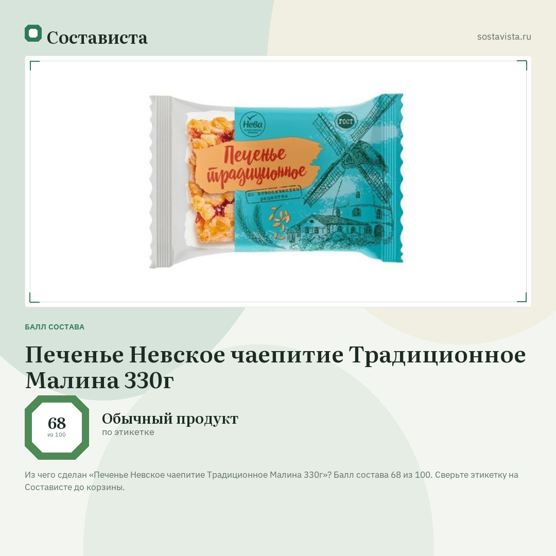 Печенье Невское чаепитие Традиционное Малина 330г: балл состава 68 из 100 — Состависта