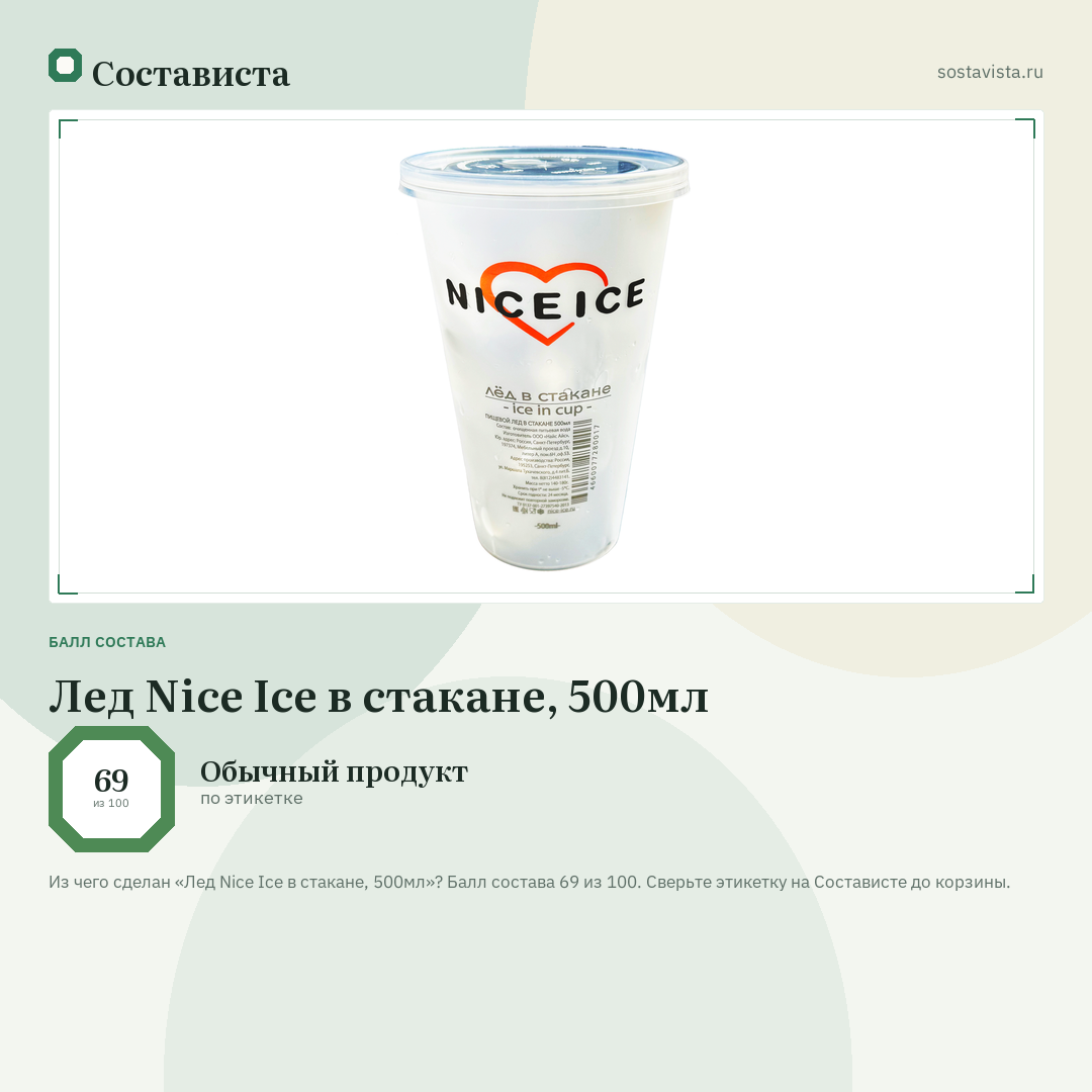 Лед Nice Ice в стакане, 500мл: балл состава 69 из 100 — Состависта