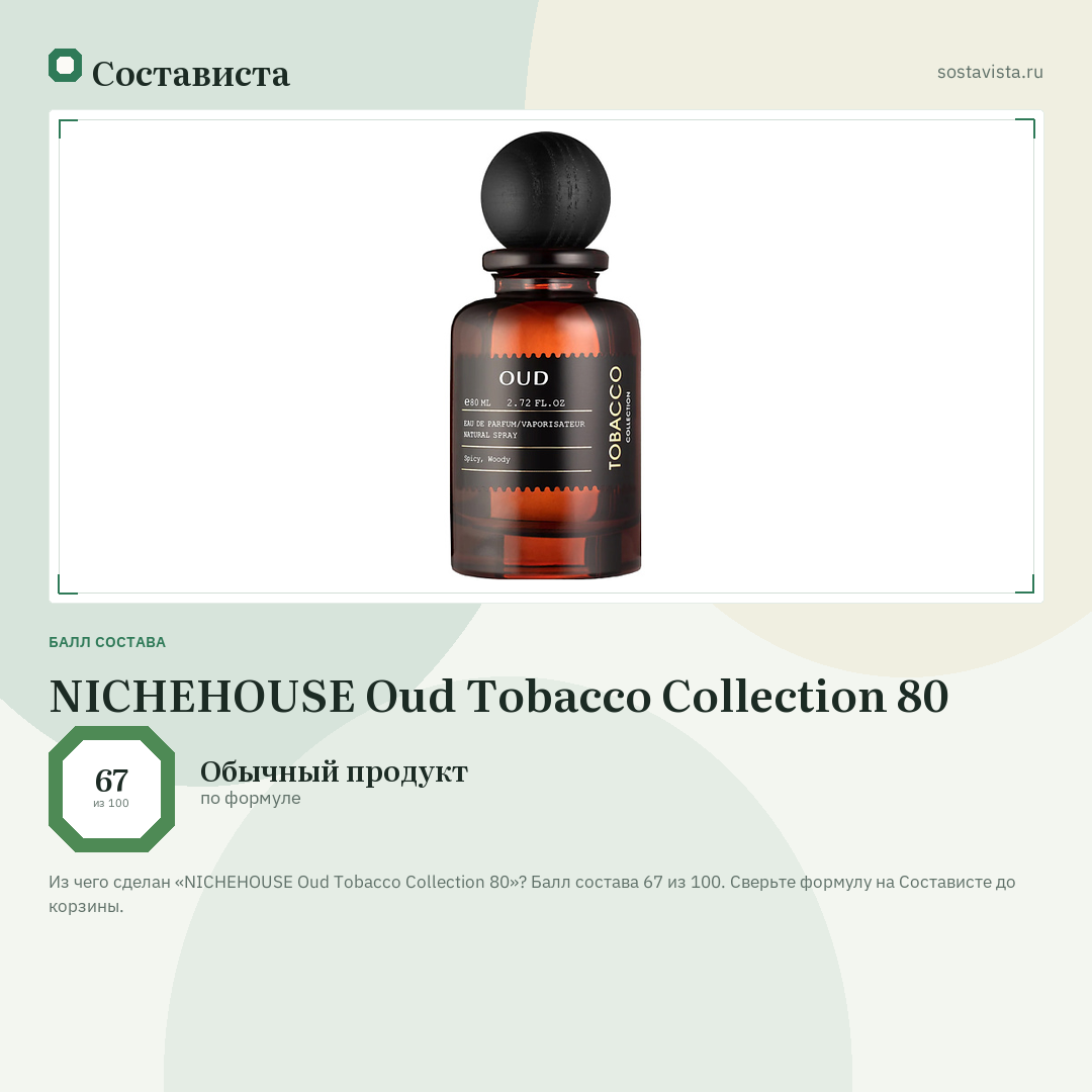 NICHEHOUSE Oud Tobacco Collection 80: балл состава 67 из 100 — Состависта
