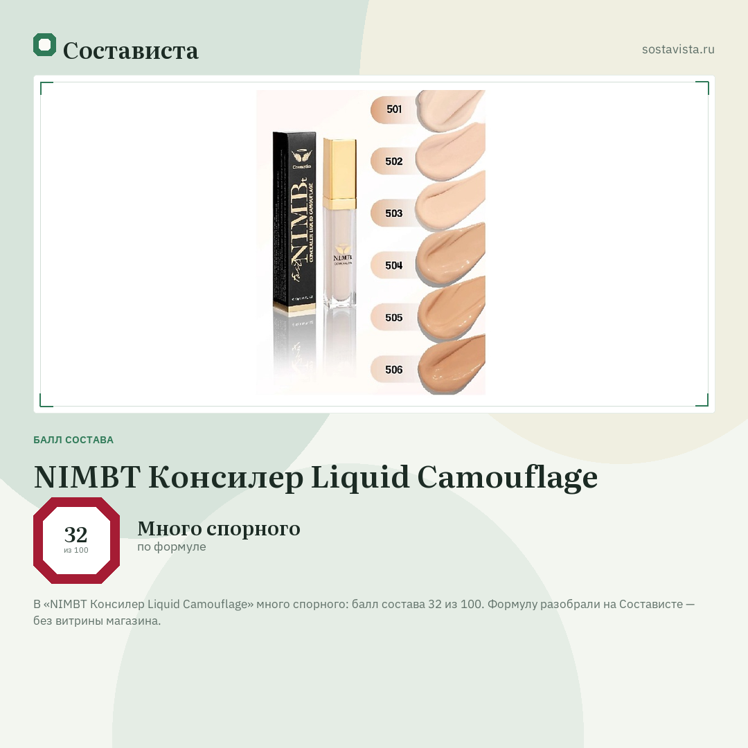 NIMBT Консилер Liquid Camouflage: балл состава 32 из 100 — Состависта