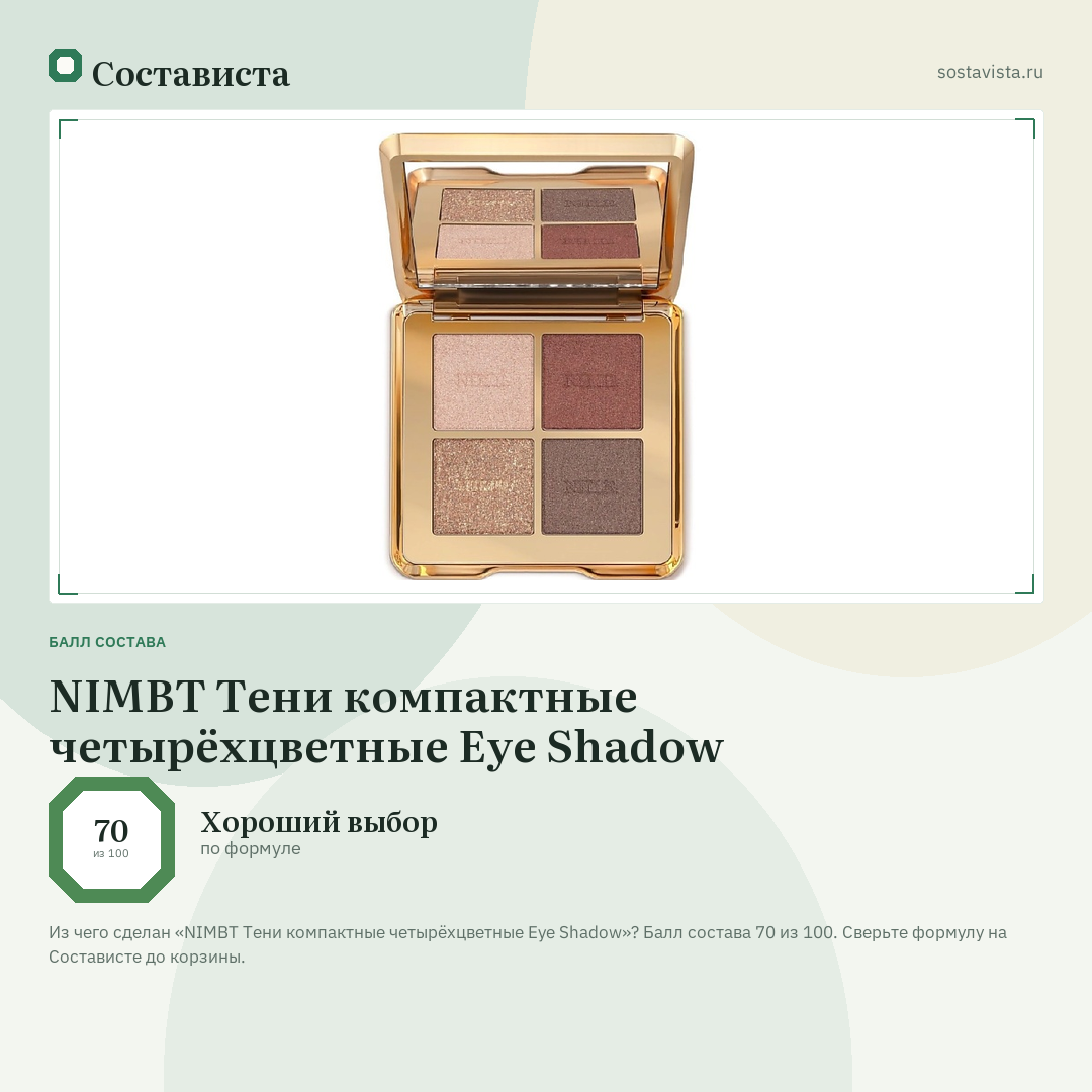 NIMBT Тени компактные четырёхцветные Eye Shadow: балл состава 70 из 100 — Состависта