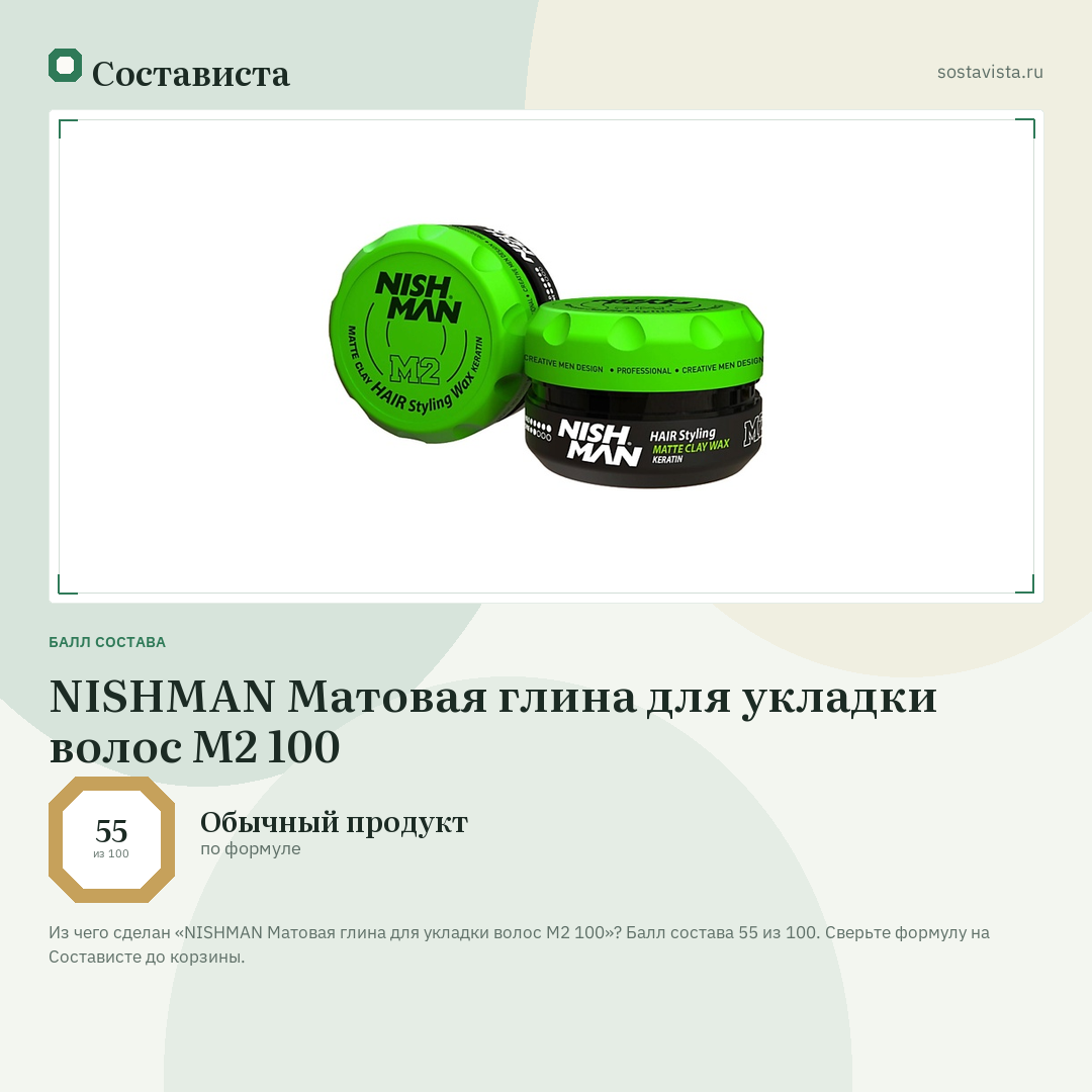 NISHMAN Матовая глина для укладки волос М2 100: балл состава 55 из 100 — Состависта