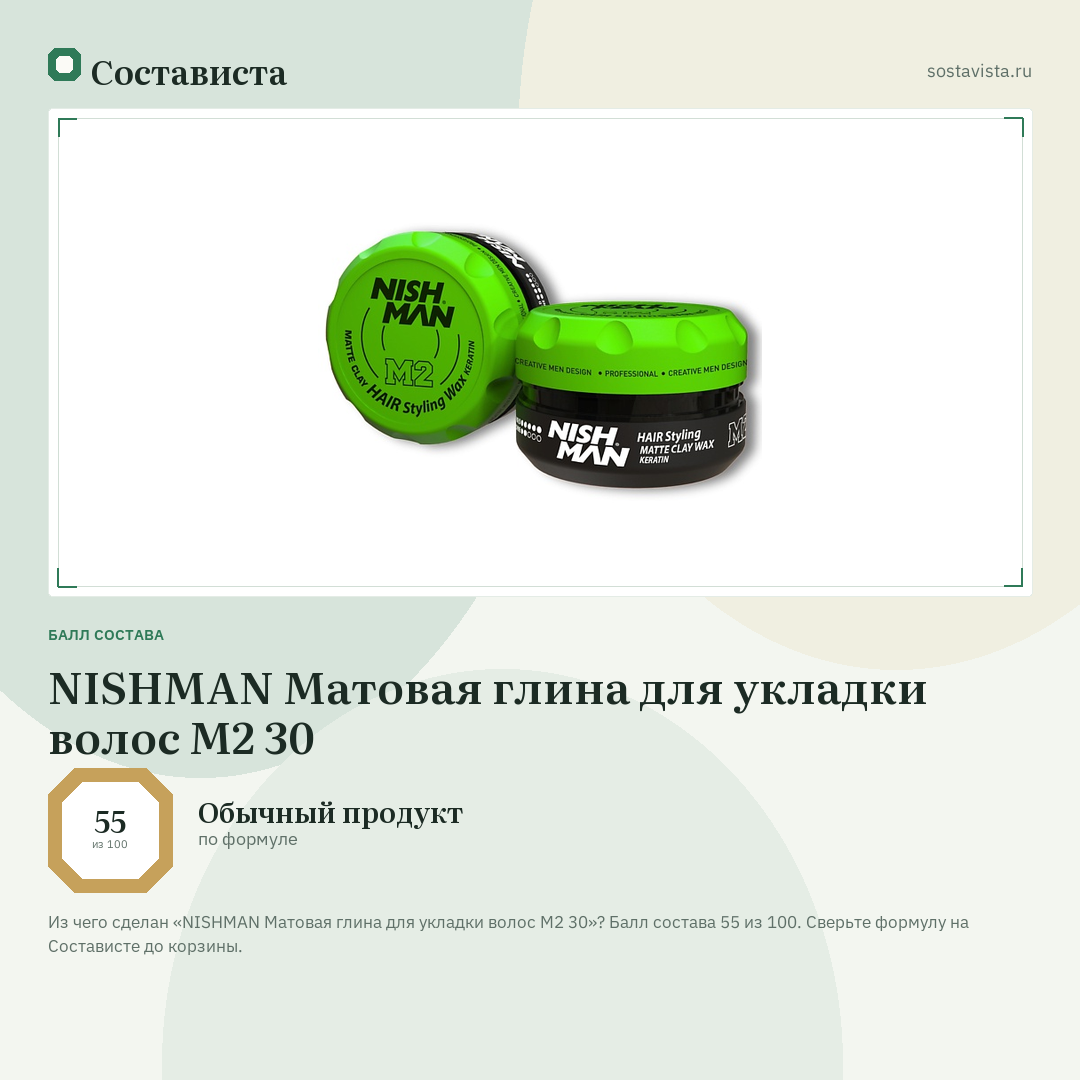 NISHMAN Матовая глина для укладки волос М2 30: балл состава 55 из 100 — Состависта