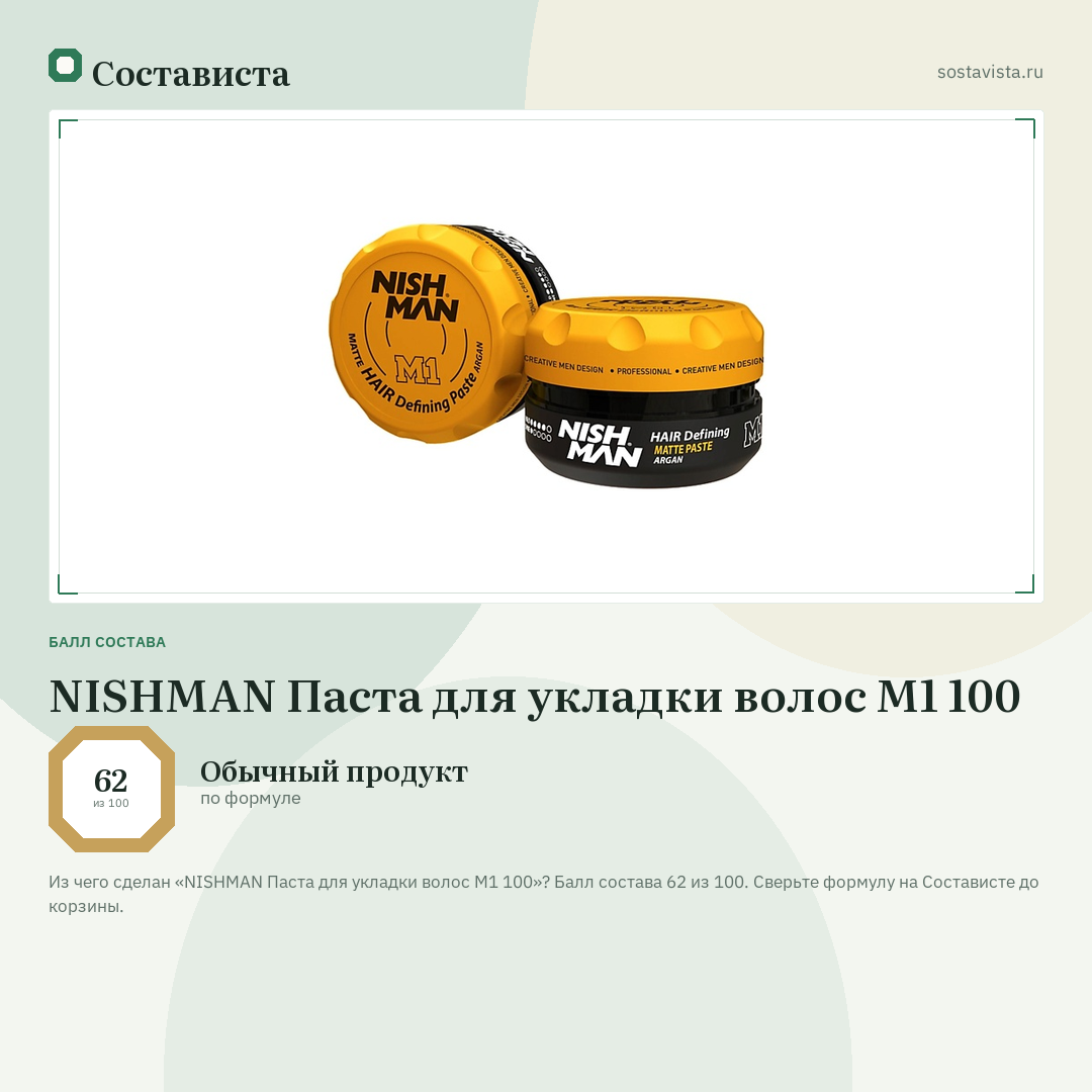 NISHMAN Паста для укладки волос М1 100: балл состава 62 из 100 — Состависта