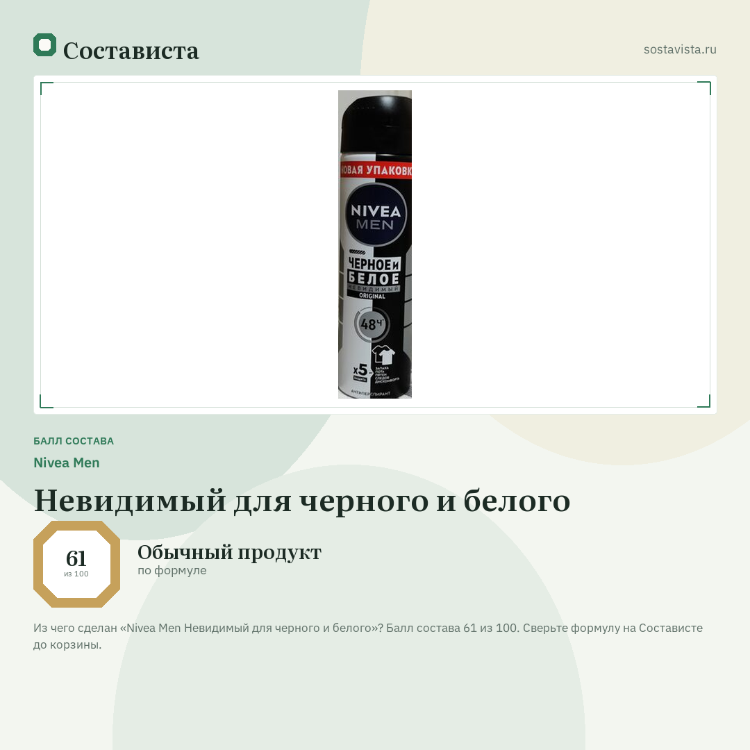 Nivea Men Невидимый для черного и белого: балл состава 61 из 100 — Состависта