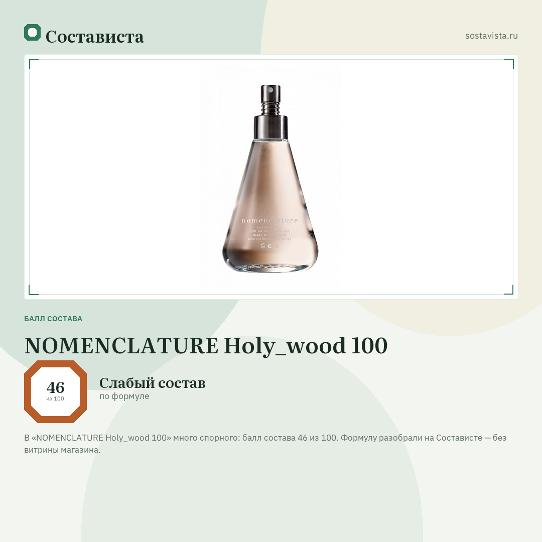 NOMENCLATURE Holy_wood 100: балл состава 46 из 100 — Состависта