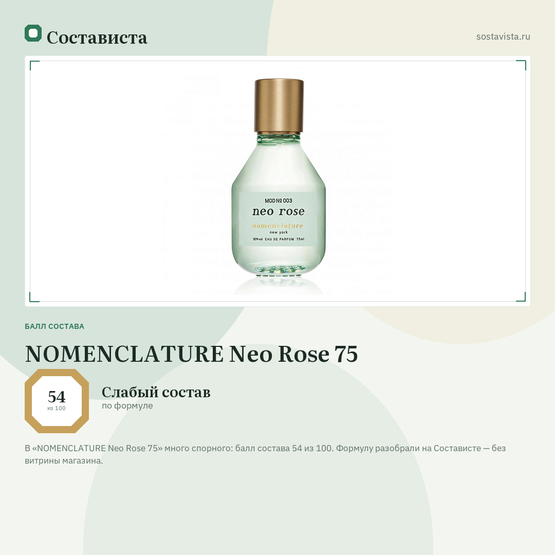 NOMENCLATURE Neo Rose 75: балл состава 54 из 100 — Состависта