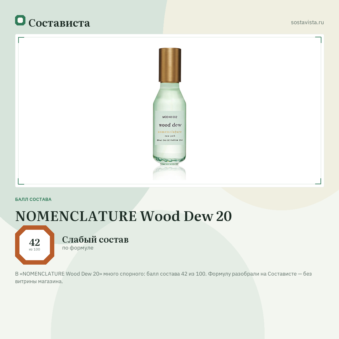 NOMENCLATURE Wood Dew 20: балл состава 42 из 100 — Состависта
