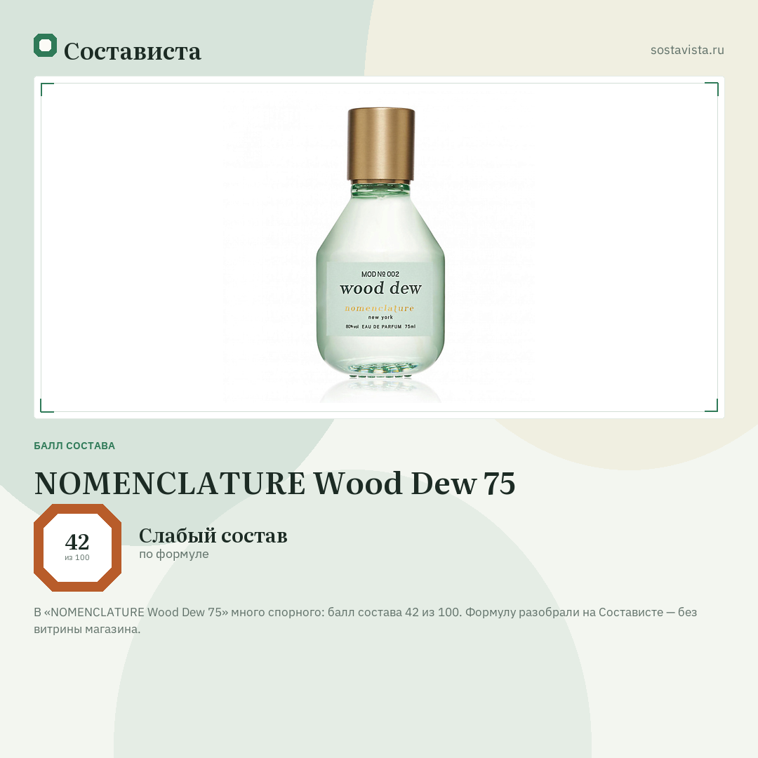 NOMENCLATURE Wood Dew 75: балл состава 42 из 100 — Состависта