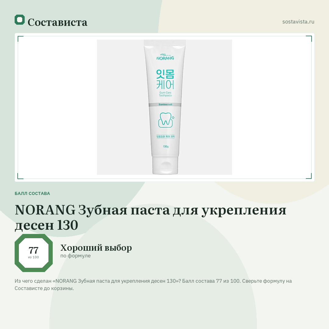 NORANG Зубная паста для укрепления десен 130: балл состава 77 из 100 — Состависта
