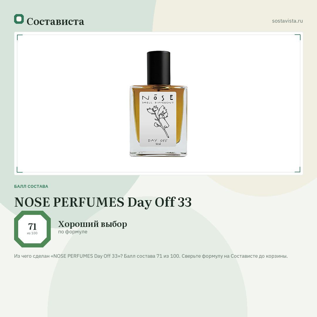 NOSE PERFUMES Day Off 33: балл состава 71 из 100 — Состависта