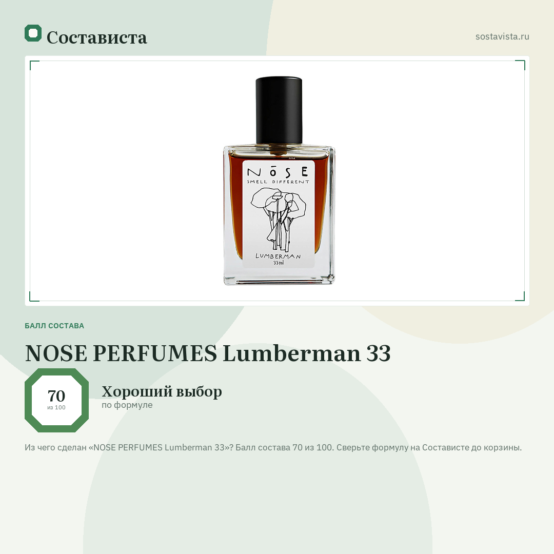 NOSE PERFUMES Lumberman 33: балл состава 70 из 100 — Состависта