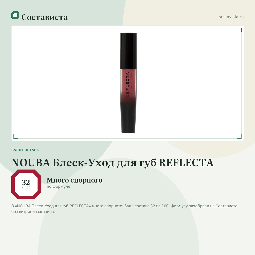 NOUBA Блеск-Уход для губ REFLECTA: балл состава 32 из 100 — Состависта