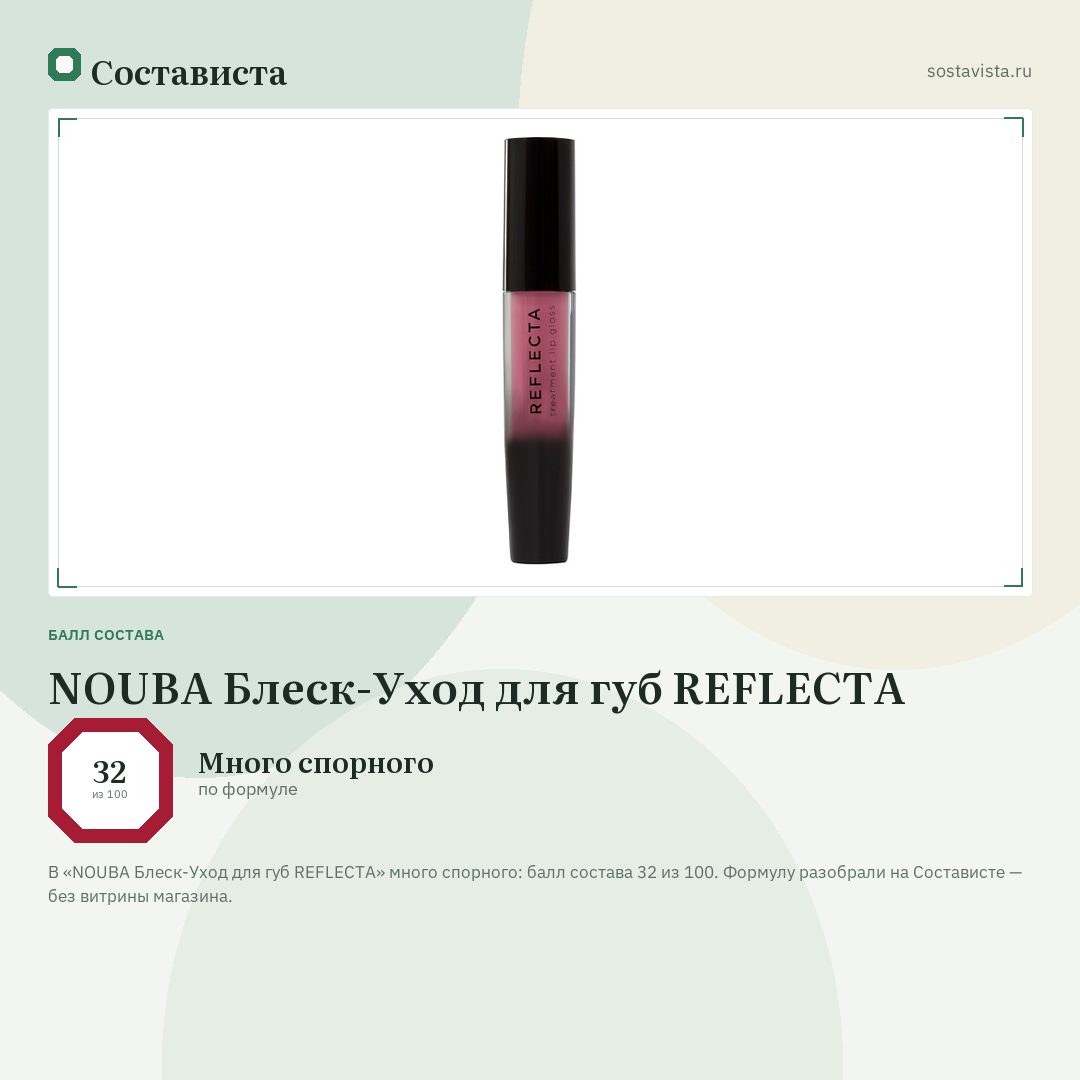 NOUBA Блеск-Уход для губ REFLECTA: балл состава 32 из 100 — Состависта