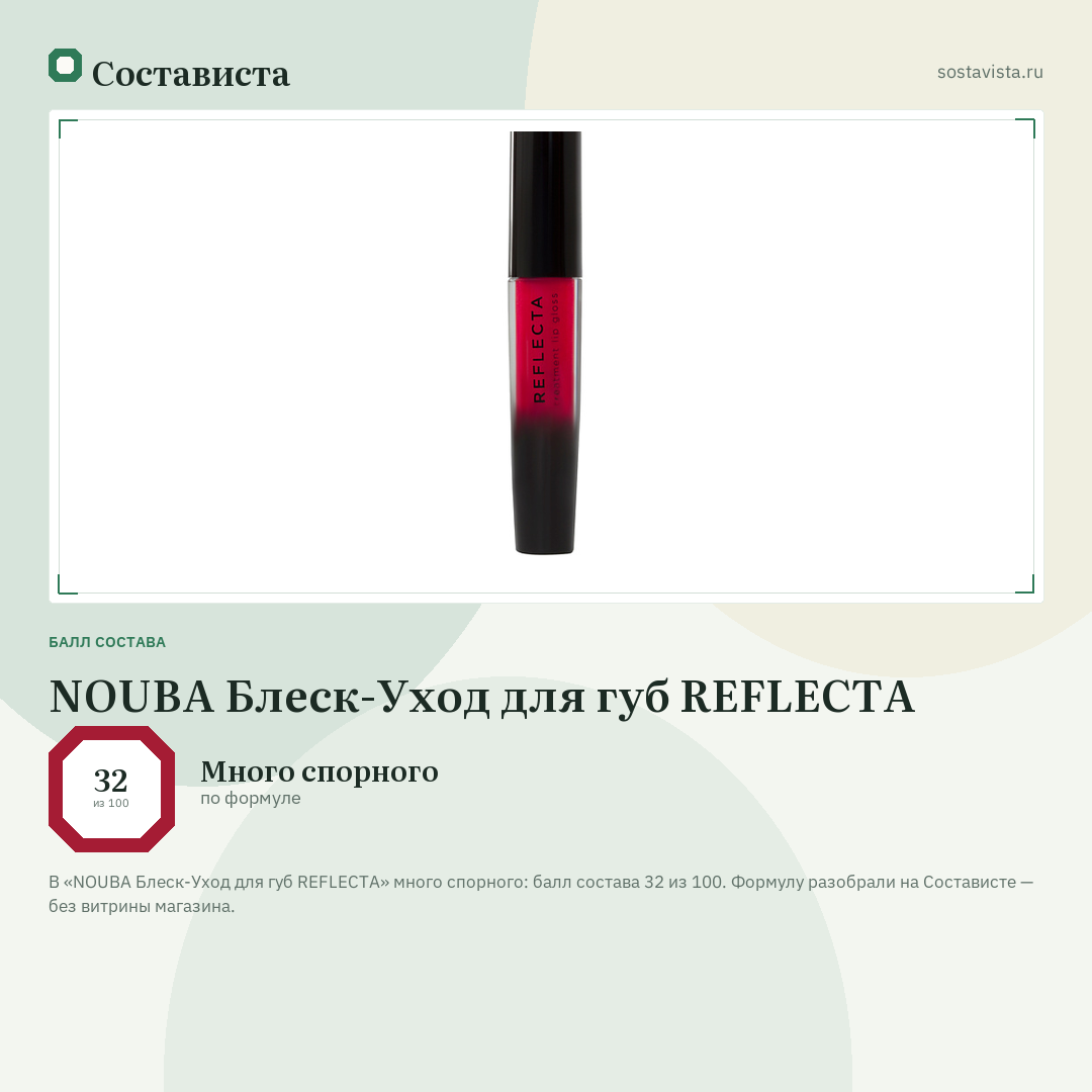 NOUBA Блеск-Уход для губ REFLECTA: балл состава 32 из 100 — Состависта
