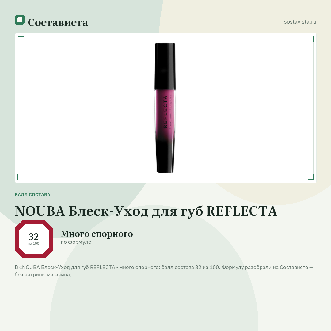 NOUBA Блеск-Уход для губ REFLECTA: балл состава 32 из 100 — Состависта