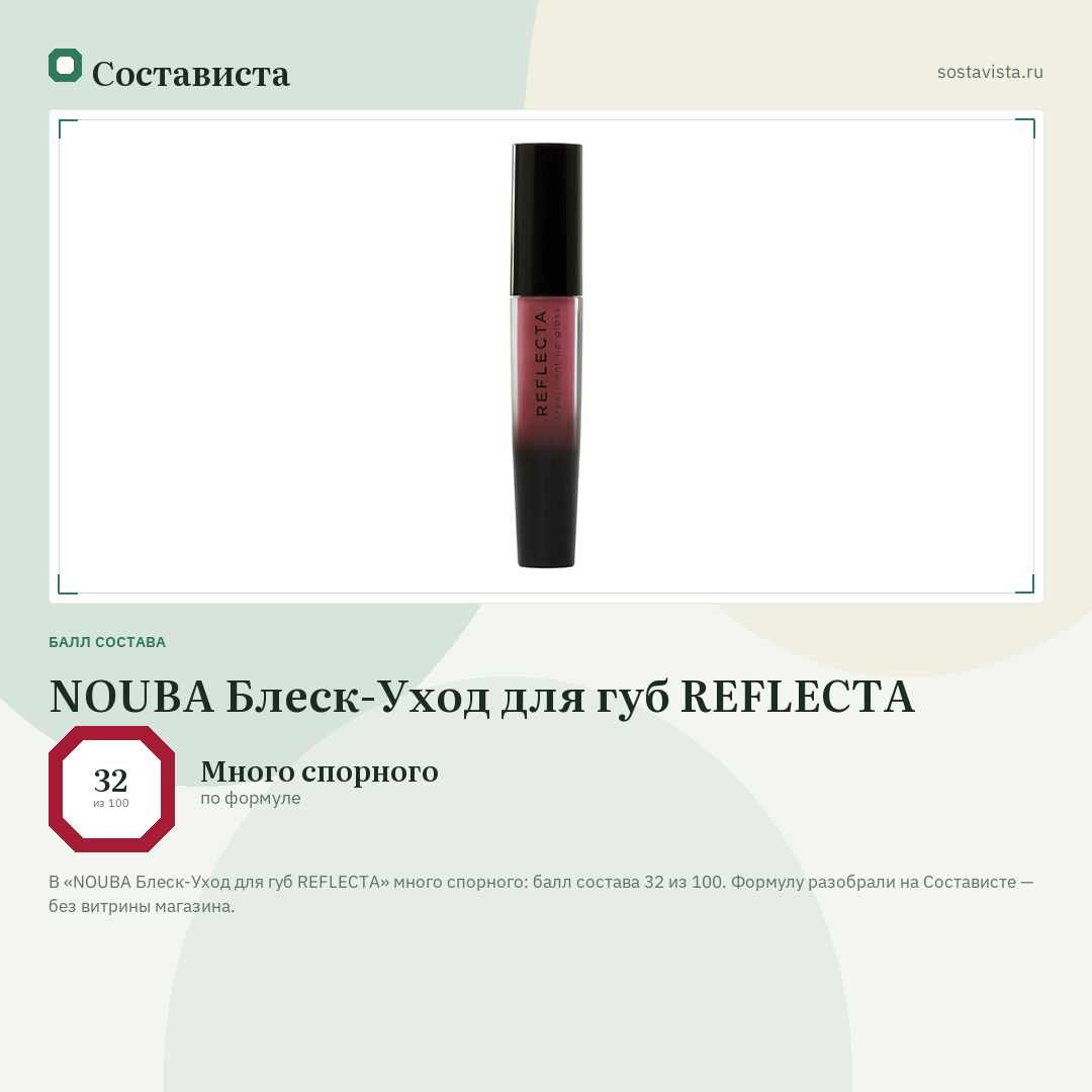 NOUBA Блеск-Уход для губ REFLECTA: балл состава 32 из 100 — Состависта