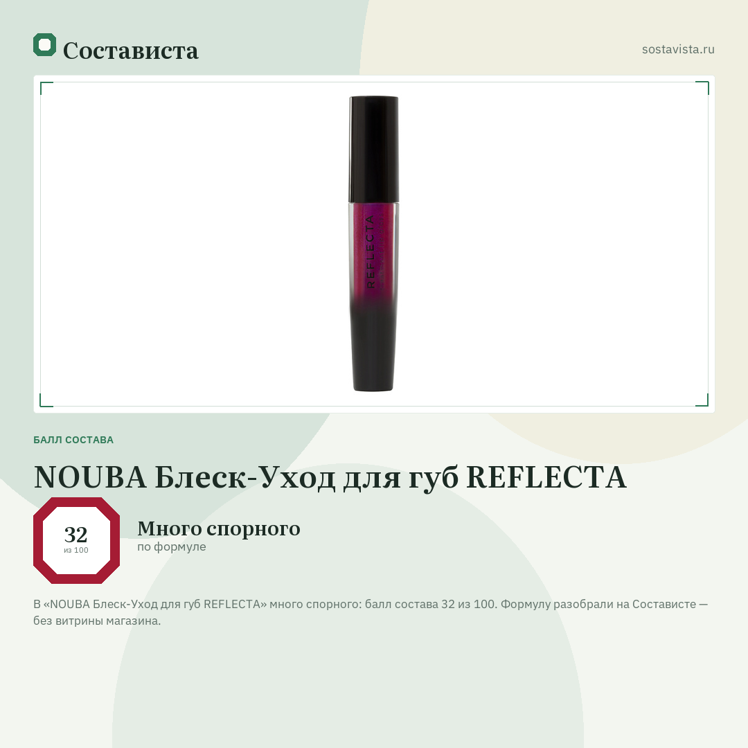 NOUBA Блеск-Уход для губ REFLECTA: балл состава 32 из 100 — Состависта