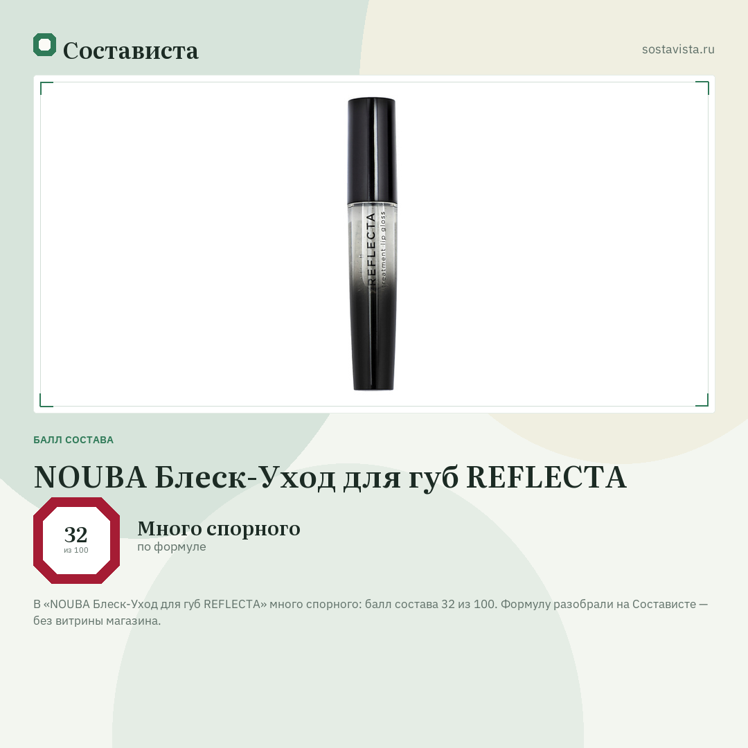 NOUBA Блеск-Уход для губ REFLECTA: балл состава 32 из 100 — Состависта