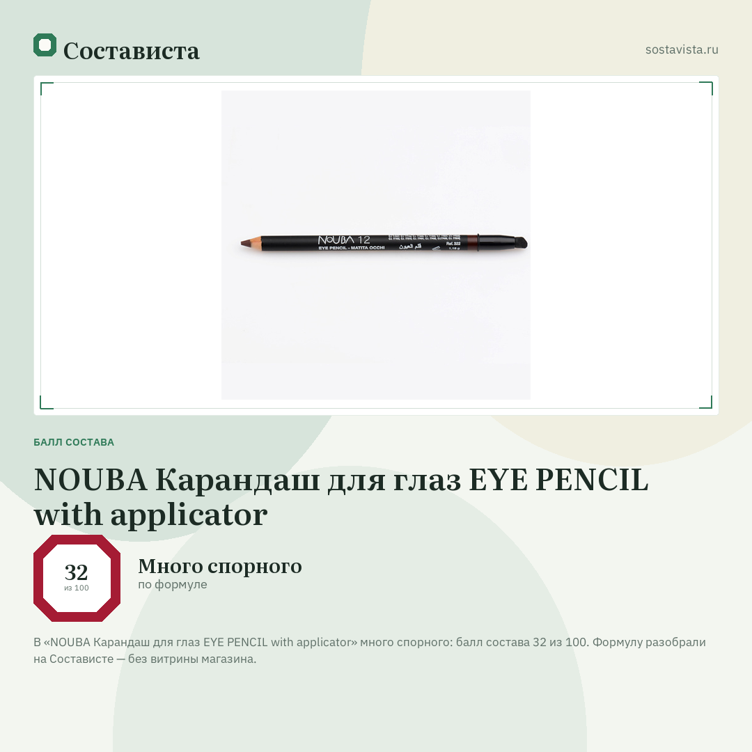 NOUBA Карандаш для глаз EYE PENCIL with applicator: балл состава 32 из 100 — Состависта