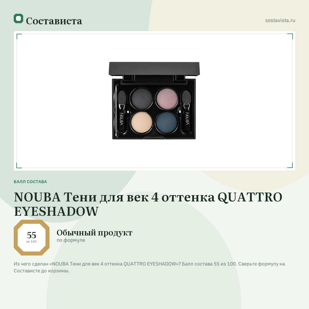 NOUBA Тени для век 4 оттенка QUATTRO EYESHADOW: балл состава 55 из 100 — Состависта