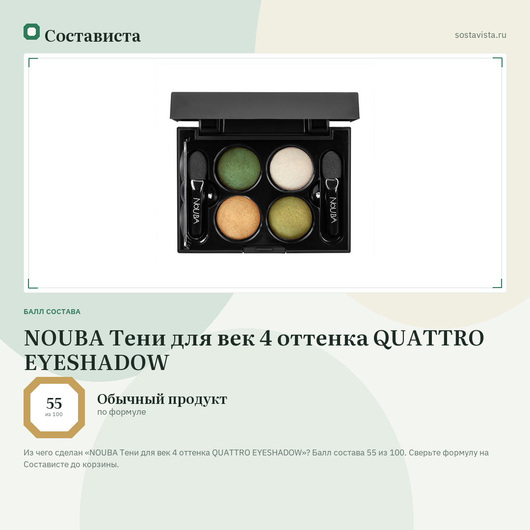 NOUBA Тени для век 4 оттенка QUATTRO EYESHADOW: балл состава 55 из 100 — Состависта