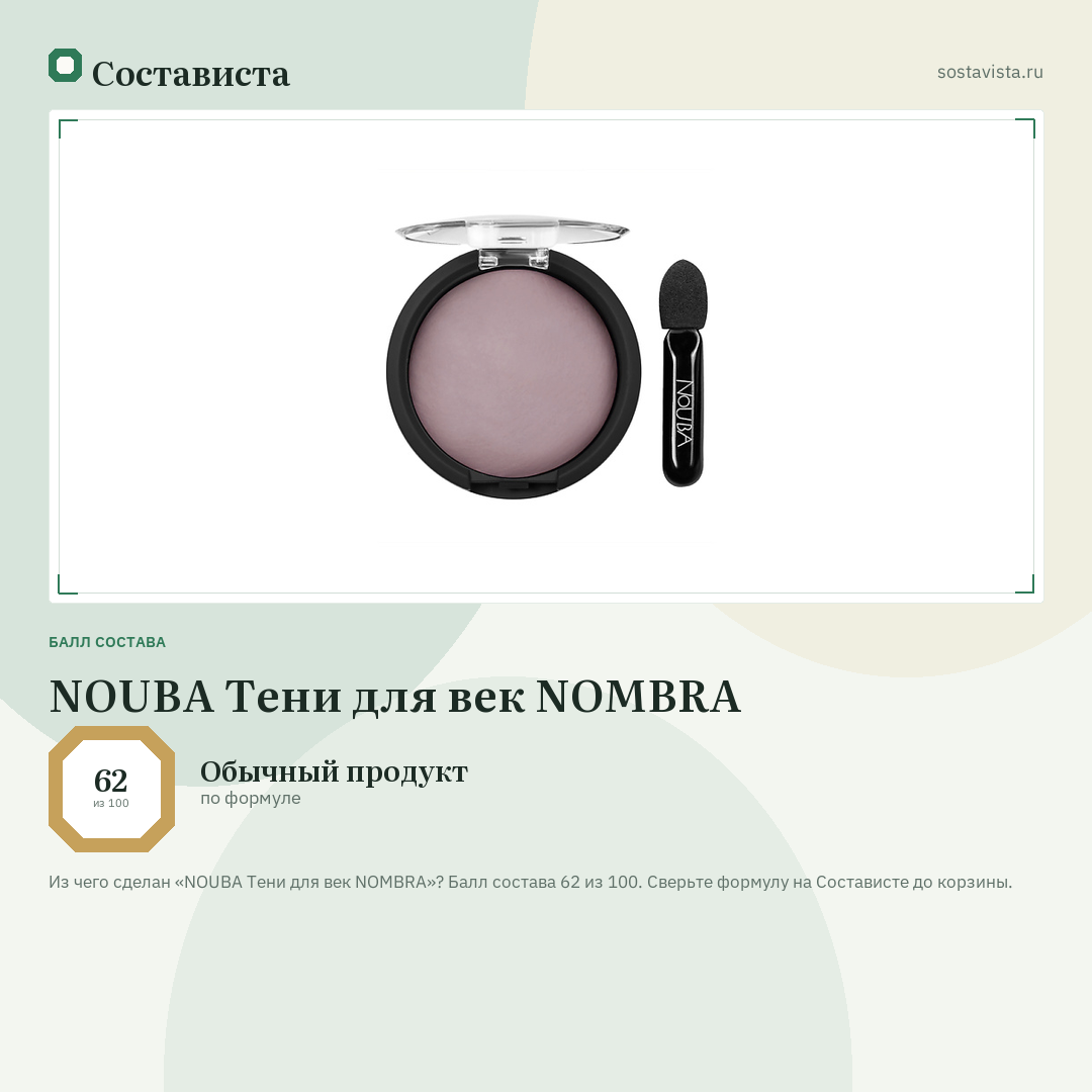 NOUBA Тени для век NOMBRA: балл состава 62 из 100 — Состависта