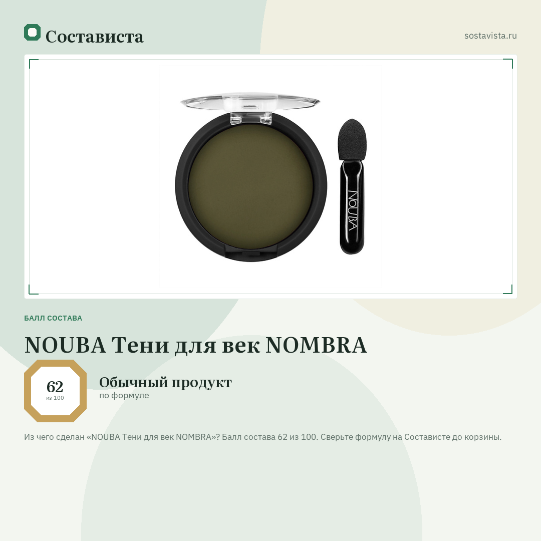 NOUBA Тени для век NOMBRA: балл состава 62 из 100 — Состависта