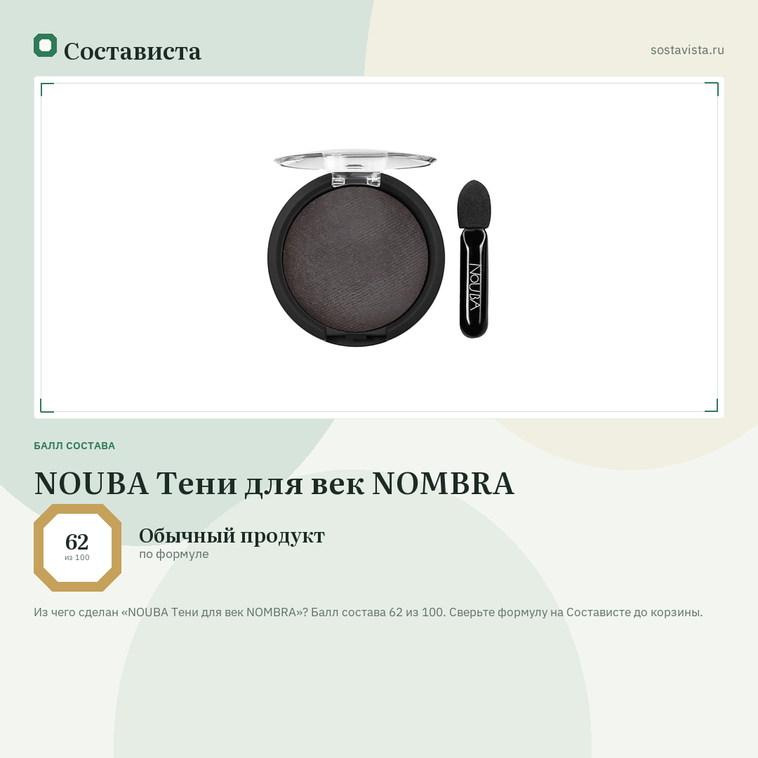 NOUBA Тени для век NOMBRA: балл состава 62 из 100 — Состависта