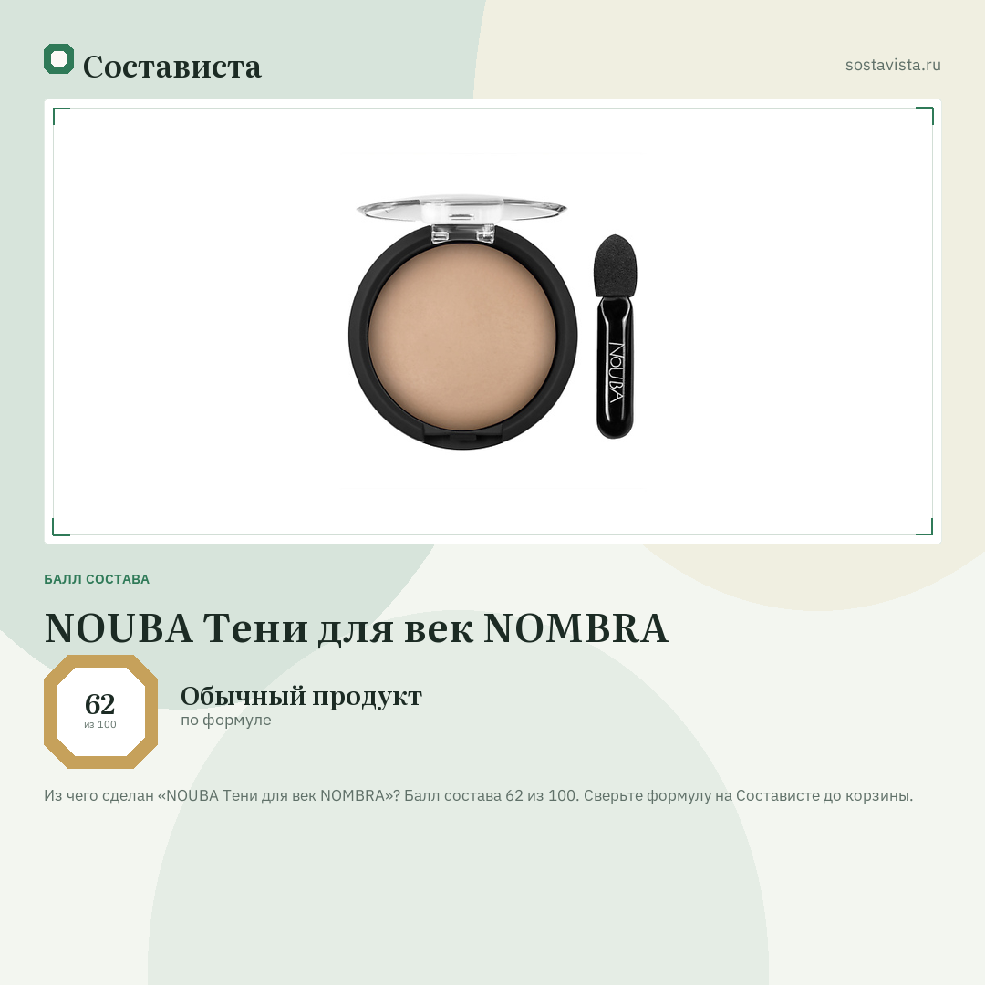 NOUBA Тени для век NOMBRA: балл состава 62 из 100 — Состависта